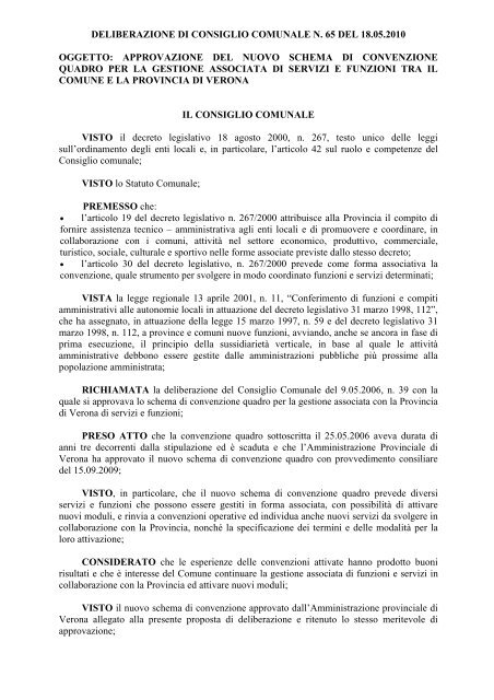 oggetto: approvazione del nuovo schema di convenzione quadro ...