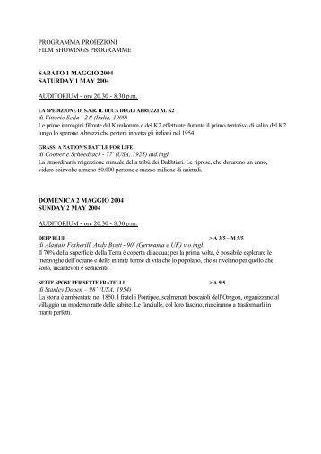 Calendario dei film in concorso - Archivio 2001-2010