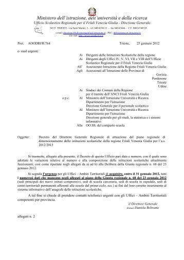 Decreto del Direttore Generale Regionale n. 764 del 25/01/2012