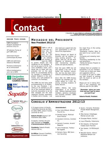Newsletter settembre 2012 - CIBPA Montreal