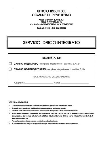 modello cambio intestatario-indirizzo utenza serv.idr - Comune di ...