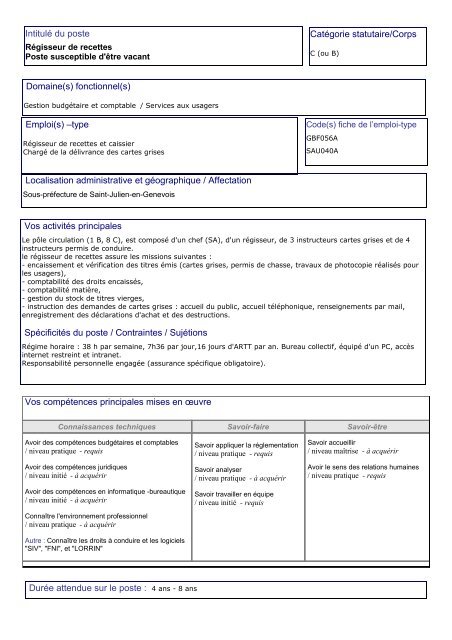 Fiche poste C SP St Julien RÃ©gisseur-PREF 74.pdf - BRIEP Rhone ...
