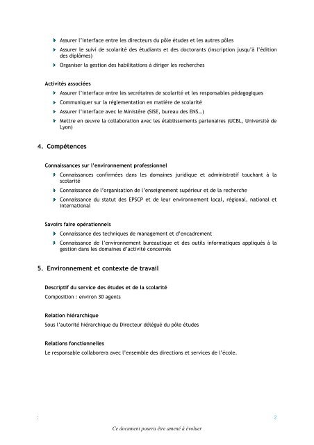 Responsable du service des etudes et de la scolarite - Rhone-Alpes