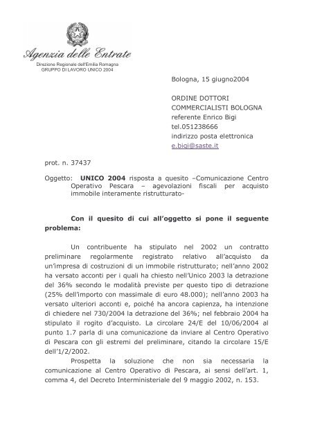 Risposta 1 - Ordine dei Dottori Commercialisti della provincia di ...