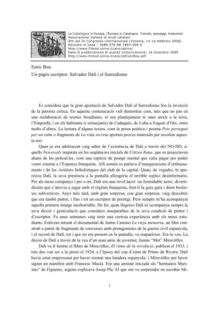 Enric Bou Un pagÃ¨s escriptor: Salvador DalÃ­ i el Surrealisme