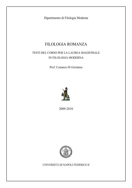 FILOLOGIA ROMANZA - Dipartimento di Filologia Moderna