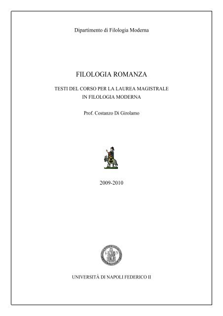 FILOLOGIA ROMANZA - Dipartimento di Filologia Moderna