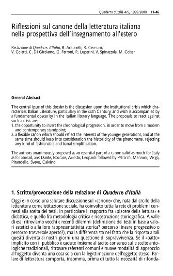 Riflessioni sul canone della letteratura italiana nella prospettiva dell ...