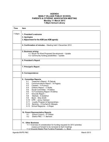 Meeting Agenda â Monday 11 March 2013 - Manly Village Public ...