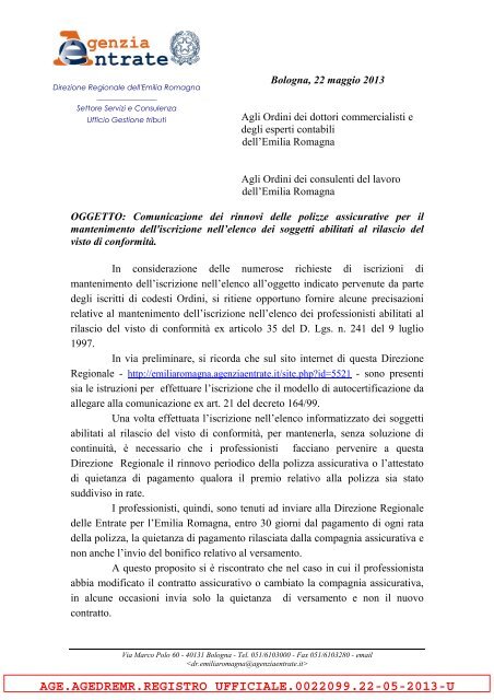 Comunicazione Agenzia Entrate - Ordine dei Dottori Commercialisti ...