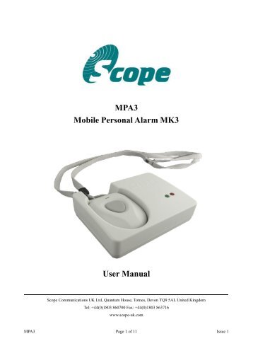 MPA3 Mobile Personal Alarm MK3 User Manual - Comp Page