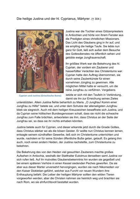 Die heilige Justina und der hl. Cyprianus, MÃ¤rtyrer ... - Einsiedelei.at