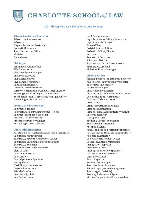300+ Things You Can Do With A Law Degree - Charlotte School of 