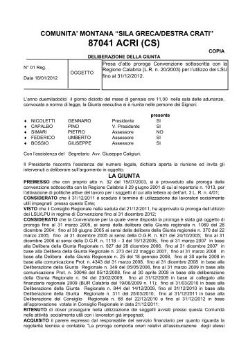 87041 ACRI (CS) - ComunitÃ  Montana Destra Crati