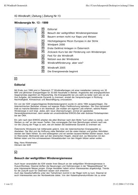 Ausgabe - IG Windkraft