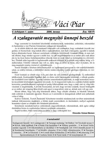 "VÃ¡ci Piar" tavaszi szÃ¡mÃ¡nak - Piarista GimnÃ¡zium - Sulinet