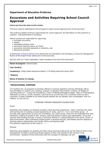 ( filled in) DEECD excursion approval form - Phillip Island Adventure ...