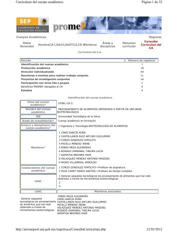 PÃ¡gina 1 de 32 Curriculum del cuerpo acadÃ©mico. 12/03/2012 http ...