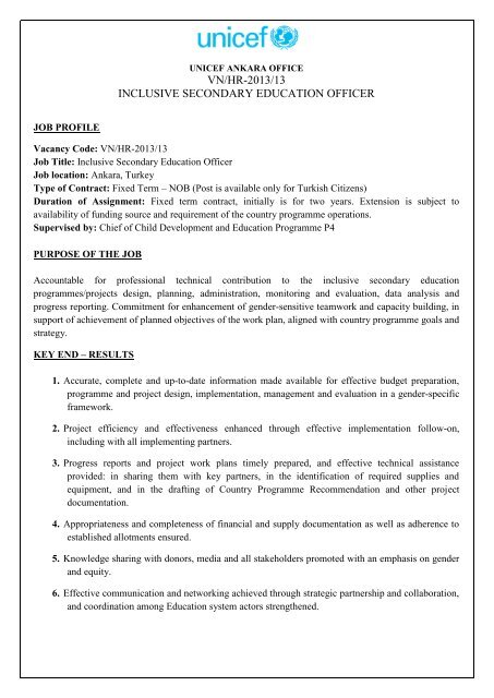 VN/HR-2013/13 INCLUSIVE SECONDARY EDUCATION OFFICER