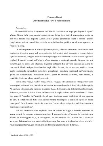 Francesca Brezzi Oltre la differenza verso il riconoscimento ...