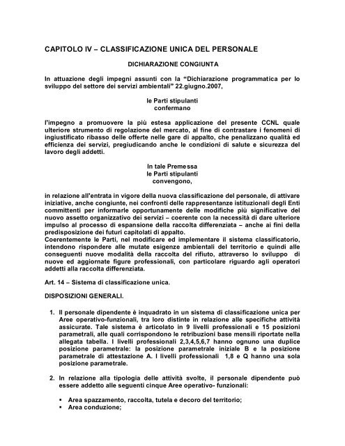 Accordo rinnovo classificazione personale ... - Federambiente