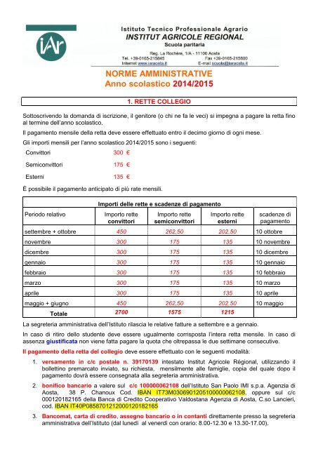 Norme amministrative - Institut Agricole RÃ©gional