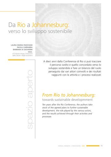 Da Rio a Johannesburg: verso lo sviluppo sostenibile - Enea