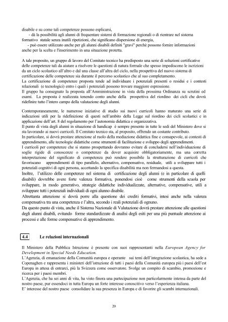 Relazione al Parlamento anno 2000 su Handicap e scuola