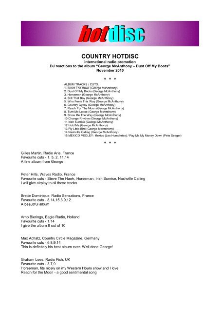 COUNTRY HOTDISC - Radio Report - DJ ... - George McAnthony
