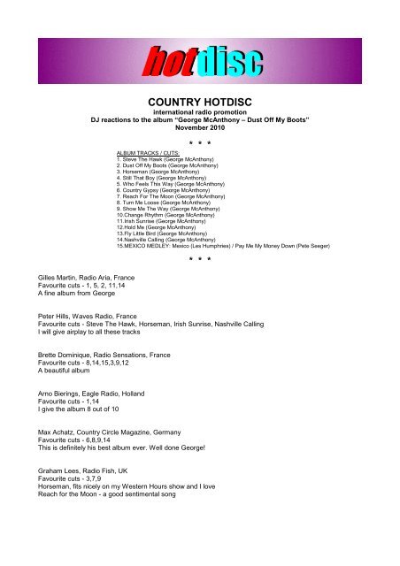 Country Hotdisc Radio Report Dj George Mcanthony