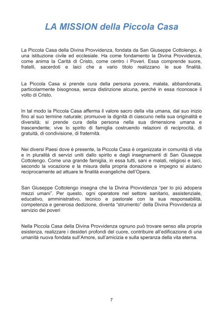 CARTA DEI SERVIZI - Assistenza - Cottolengo