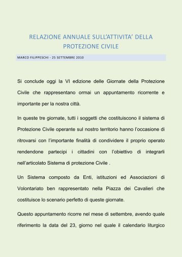 relazione annuale attivitÃ  della Protezione Civile - Comune di Pisa