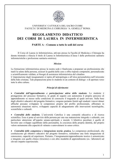 regolamento didattico dei corsi di laurea in infermieristica - Cottolengo