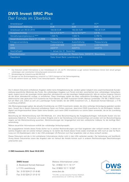 DWS Invest BRIC Plus - LV 1871