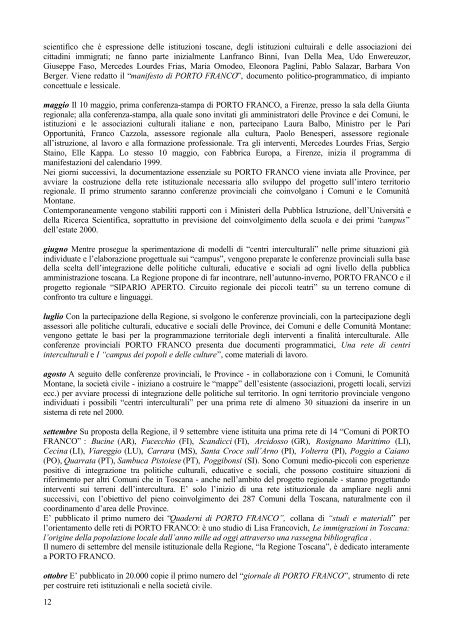 Porto Franco. I documenti del progetto, 1998-2001 - Regione Toscana