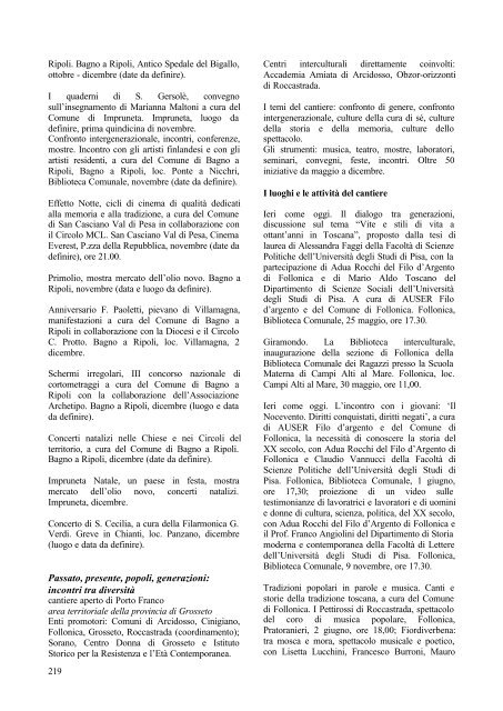 Porto Franco. I documenti del progetto, 1998-2001 - Regione Toscana