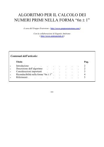 Algoritmo per il calcolo dei numeri primi nella forma - atuttoportale