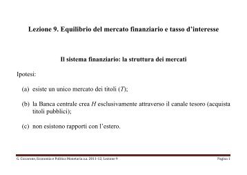 Lezione 9. Equilibrio del mercato finanziario e tasso d ... - Dipecodir.it