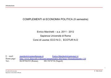 COMPLEMENTI di ECONOMIA POLITICA (II semestre) - Dipecodir.it