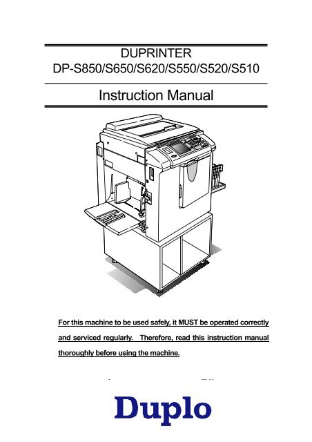 Duplo DP-S850,S820,S650,S620,S550,S520,S510 - Duprinter