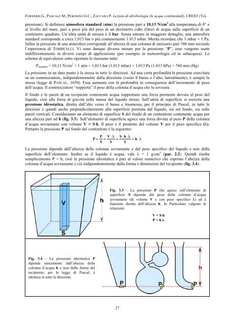 3 - IL FLUIDO ACQUA 3.1 - La pressione dell'acqua - Crestsnc.it