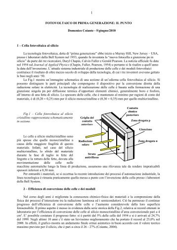 Articolo di Coiante - PV prima generazione - ASPO Italia