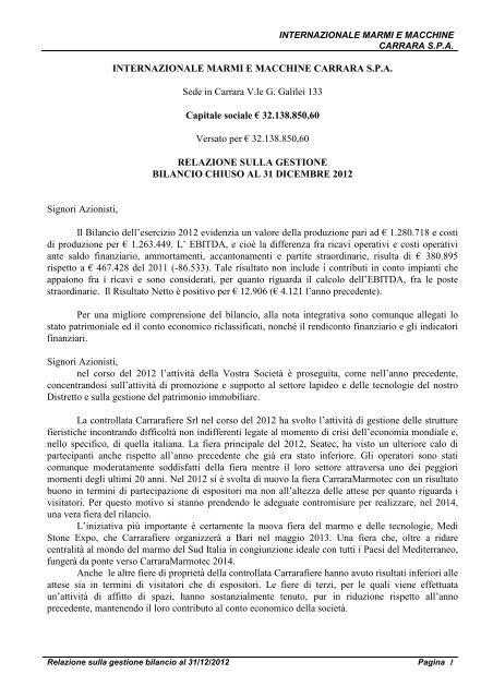 Relazione sulla gestione - Comune di Carrara