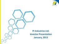 PI Industries Ltd. Investor Presentation January, 2013