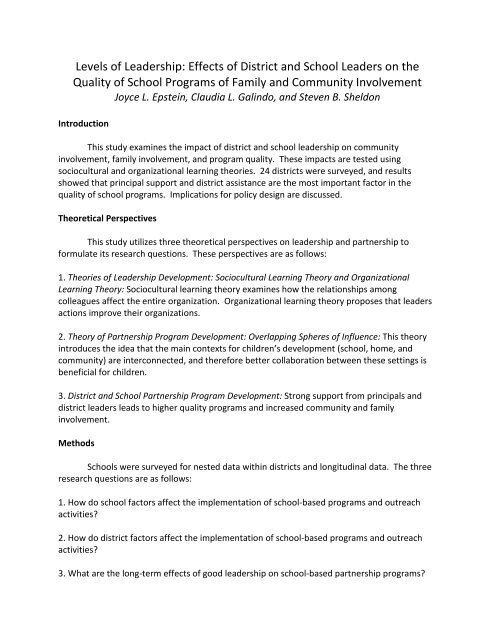 Levels of Leadership: Effects of District and School Leaders on the ...