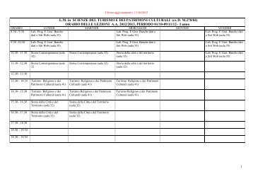 ORARIO DELLE LEZIONI AA 2012/2013, PERIODO 01/10-09