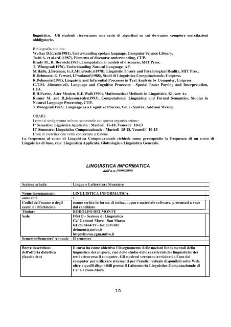 CURRICULUM VITAE ET STUDIORUM - Laboratorio di Linguistica ...