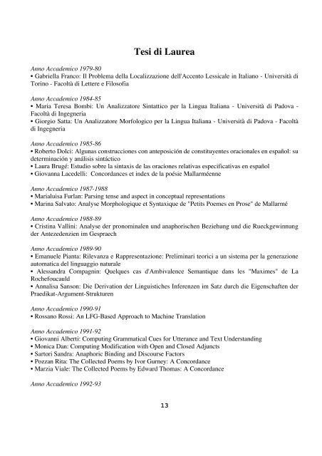 CURRICULUM VITAE ET STUDIORUM - Laboratorio di Linguistica ...