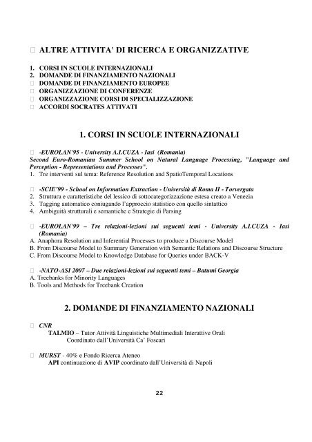 CURRICULUM VITAE ET STUDIORUM - Laboratorio di Linguistica ...