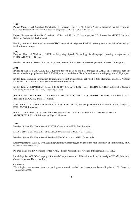 CURRICULUM VITAE ET STUDIORUM - Laboratorio di Linguistica ...